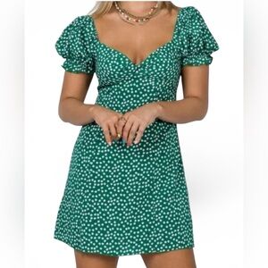 Princess Polly Freyah Ditsy Floral Knot Front Mini Dress Green Size 6